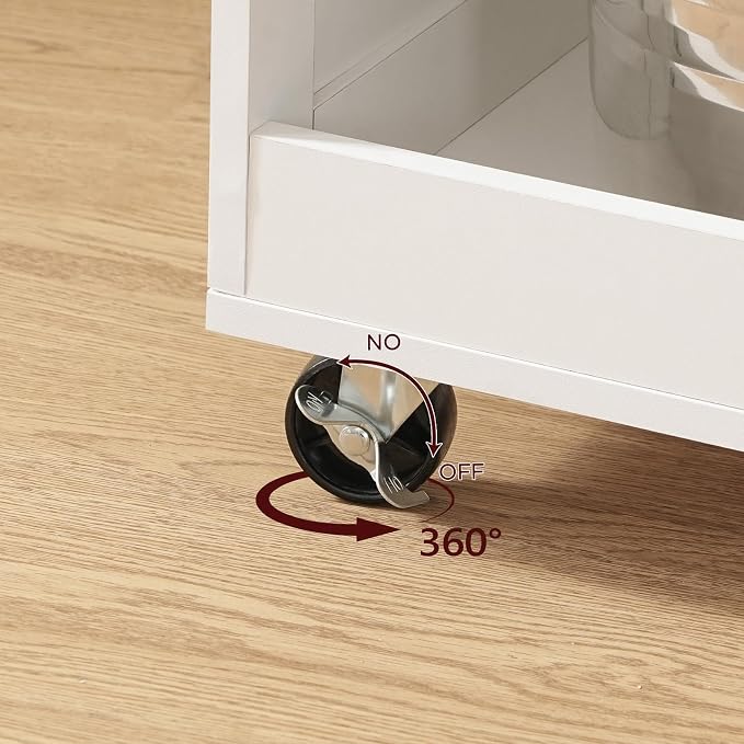 MAHANCRIS Kitchen Island with Power Outlet, Kitchen Storage Island with Drawer, Rolling Kitchen Cart on Wheels, Spice Rack, Towel Rack, Wine Rack, for Dining Room, White KIWT122E01