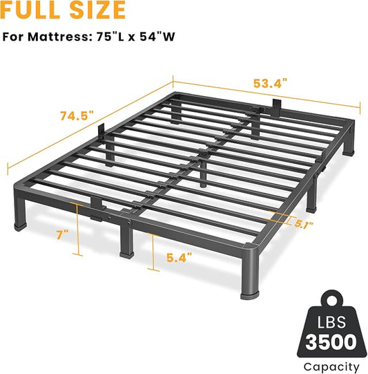 7 Inch Full Bed Frame, Metal Platform Bed Frame with Round Corner Legs, 3500 lbs Heavy Duty Steel Slats Support, No Box Spring Needed, Noise Free, Easy Assembly, Black