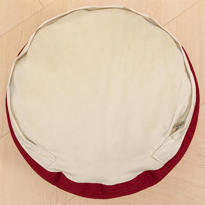 Round Pouf Ottoman 20 x 20 x 14 Inches Boho Poof Home Decor Floor Pouffe Ottoman Foot Rest for Couch Sofa Bean Bag Chairs Living Room Bedroom (Burgundy)