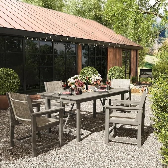 UDPATIO HDPE Outdoor Dining Table Heavy Duty All-Weather Resistant with Umbrella Hole Furniture for Patio, Poolside, Deck, Garden, Porce, Kitchen, Room,Light-Grey,1Table