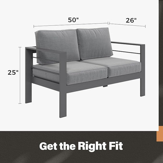 Solaste Outdoor Loveseat Aluminum Patio Furniture Sofa, All-Weather Metal Outdoor Couch with Cushions,Dark Grey