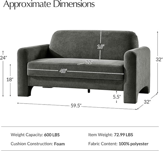 HULALA HOME 60" Modern Curved Loveseat Sofa, Comfy Chenille Couch Small Love Seat with Wrapped Armrests, 2 Seater Sofa for Living Room, Easy Assembly, Grey