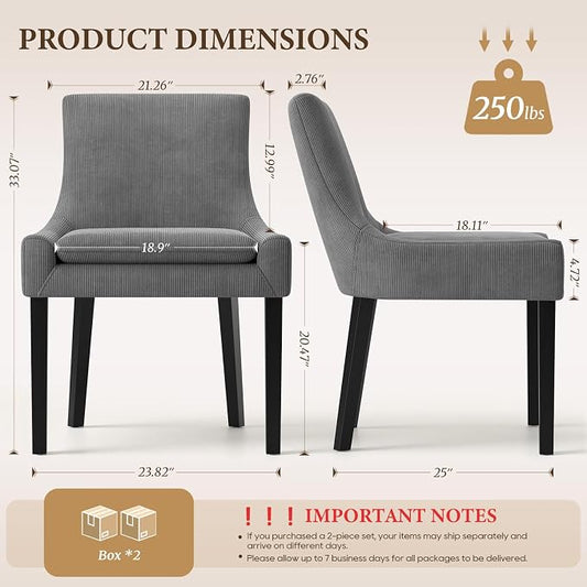 Modern Dining Room Chairs Set of 4 with Mid Back and Wood Legs, Upholstered Kitchen Chairs for Dining Room/Living Room, Dark Grey