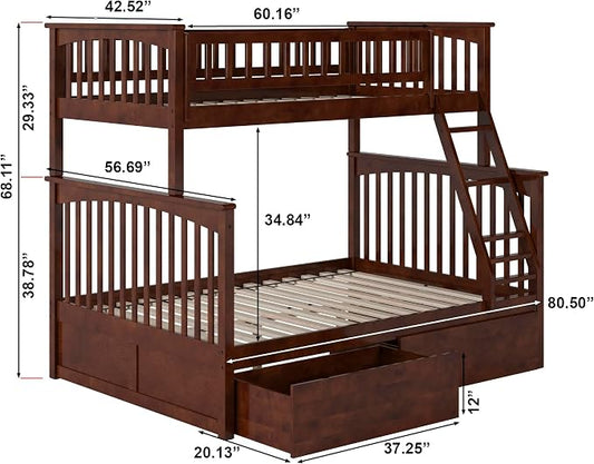 AFI, Columbia Twin Over Full Ladder Bunk Bed with Storage Drawers, Walnut
