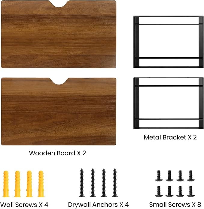 Floating Nightstand Wall Shelf, Wood Bedside Shelf Wall Mounted Nightstand Set of 2, Floating Bedside Table for Bedroom, Living Room, Bathroom, Kitchen, Office (Vintage Brown)