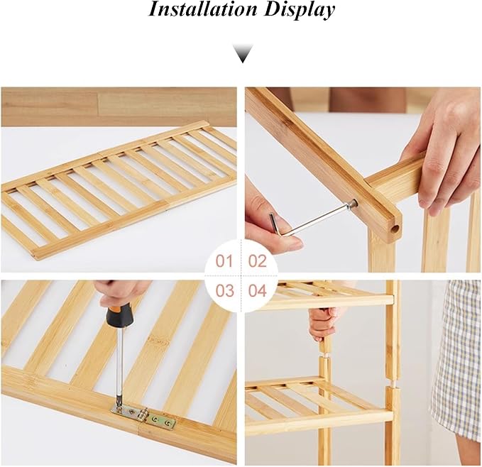 Shoe Rack Multi Tier Storage Organizer Wide Metal Shoe Shelf for Closet Entryway, Bamboo Stackable Multi-Layer Shelf Doorway Simple Folding Shoe Rack