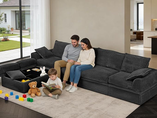 Upgrade Boneless Couch with Storage, Extra Deep&High Seat Modular Sectional Sofa 4 Seater U Shaped Cloud Couch with Ottoman, Tool-Free Assembly Sectional Couches for Living Room