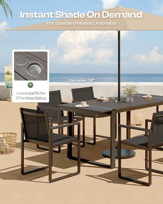 Outdoor Table and Chairs of 4, Patio Dining Sets, HDPS + Aluminum Outdoor Furniture Set with Umbrella Hole, Patio Dining Table Set (Charcoal)