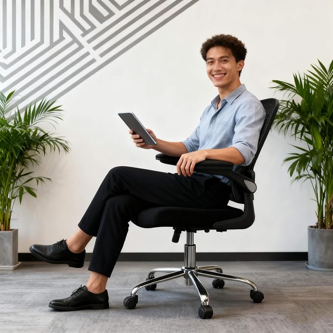 Logicfox Ergonomic Office Chair with Adaptive 2D Lumbar Support & Flip-Up Arms, Breathable Mesh Desk Chair for Back Pain Relief, Home Office Computer Chair with 400LBS Capacity