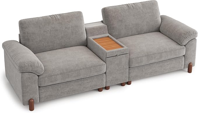 SITJOY Large Cloud Couch, 100" Wide Loveseat Sofa, Chenille in Light Gray | Detachable and Washable Chenille Cover Sectional Sofas for Living Room, Deep Seat Wide Couch with Cuphoders
