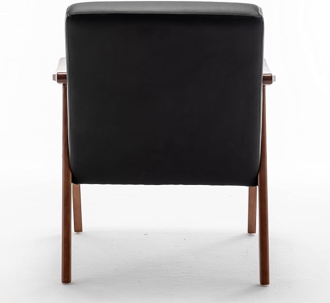 Container Furniture Direct Accent Chair with Microfiber Upholstery and Solid Wood Frame, Classic Mid-Century Modern Living Room Furniture for Extra Seating, Black PU/PVC