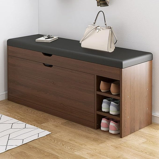 Shoes Storage Cabinet Shoe Stool Tipping Bucket-Shaped, Freestanding Rack Organizer Shoe Replacement Stool with Leather Cushion, Entryways Hallways Closets Bedroom (60d 1)