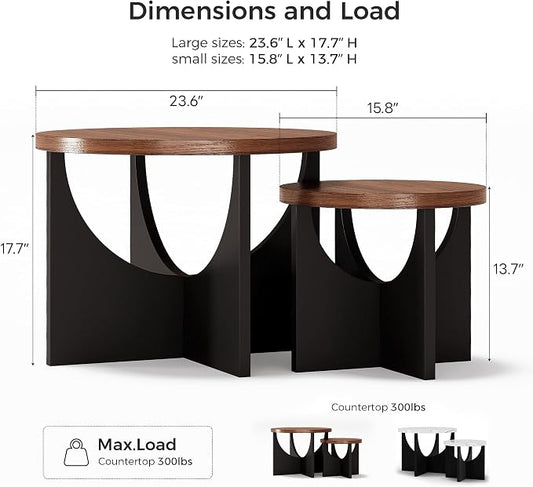 LIKIMIO Nesting Coffee Tables Set of 2, 23.6" Small Round Side Tables for Living Room, Wooden End Table, Walnut