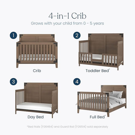 Child Craft Lucas Design 4-in-1 Convertible Baby Crib Nursery Furniture Set - Baby Bed, Toddler Bed and Full Size Bed, 3 Adjustable Mattress Positions, Real Wood, Baby Safe Finish (Dusty Heather)