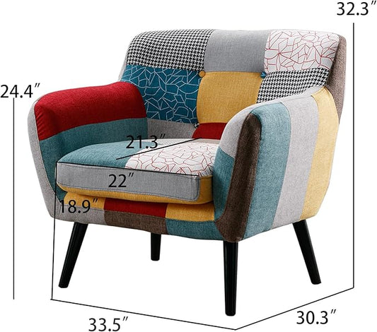 Bonzy Home Modern Accent Chair Set of 2 for Living Room, Colorful Boho Linen Fabric Upholstered Armchair with Wood Legs, 2 Single Chairs