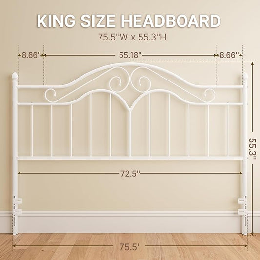 Headboard for King Size Bed Frame Vintage Platform Bed Metal Headboard Only | Height Adjustable,Sturdy and Stable,Easy Assembly,White
