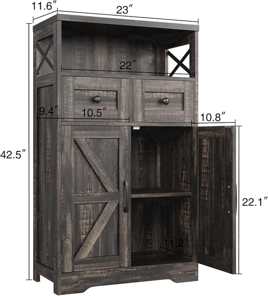 Befrases Farmhouse Storage Cabinet with Drawers and Shelf, Freestanding Kitchen Pantry Storage Cabinet, Floor Hutch Cupboard for Kitchen, Living Room, Home Office, Dark Rustic Oak