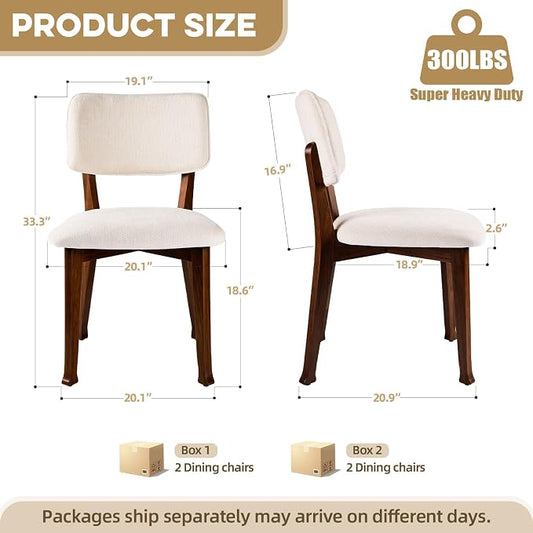 Wooden Dining Chairs Set of 4, Mid Century Modern Kitchen Chairs with Fabric Upholstered and Curved Backrest for Dining Room, Restaurant/Cafe, 300LBS Capacity, Walnut