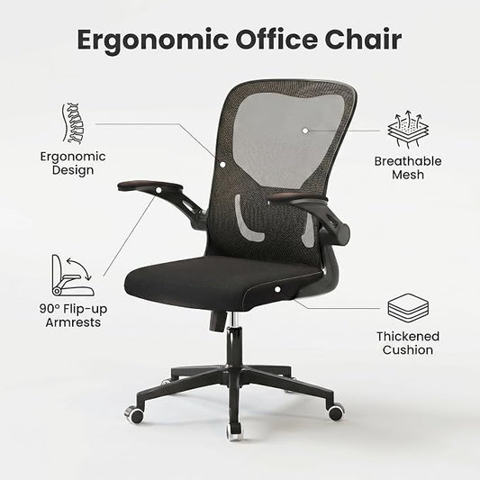 Ergonomic Office Desk Chair, 90°-125° Tilt Back Home Desk Chair with 360° Swivel & Mute Wheels, High Back Mesh Computer Chair for Adults with Lumbar Support, 330 LBS Capacity (01Black)