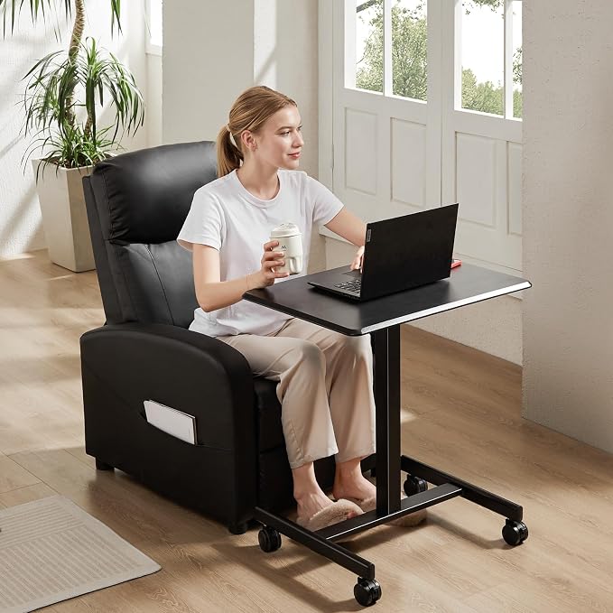 OLIXIS Mobile Standing Desk with Wheels Small Rolling Laptop Desks Portable Pneumatic Adjustable Height Sit Stand Table Computer Workstation for Home Office Black