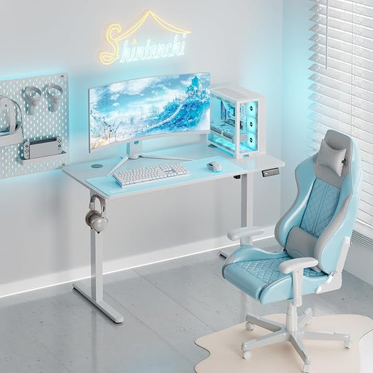 Shintenchi Standing Desk, Height Adjustable Electric Sit Stand up Desk, Ergonomic Rising Computer Table, 40x24 Inch Modern Lift Gaming Desk Workstation for Home Office, White