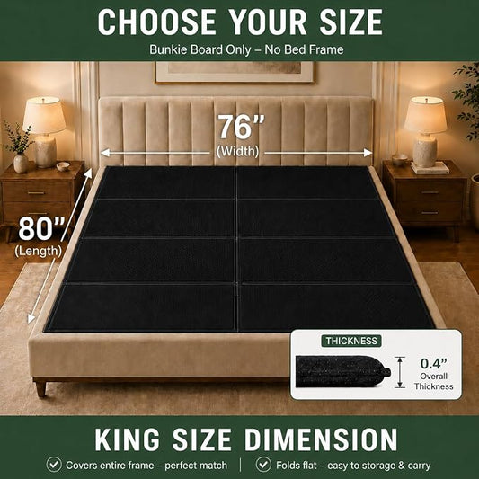 DFAN 76"×80" Bunkie Board King Size – Double Sided Non-Slip Breathable Bed Support, Anti-Sag King Bed Slats Support Under Mattress for Slatted Bed Frame Base, Metal Frames, Sofa Beds, Foldable Black