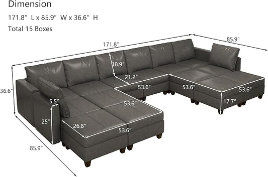 EASE MOOSE U Shaped Modular Sectional Sofa with Storage, Faux Leather Sectional Sofa Oversized Modular Sectional Couch