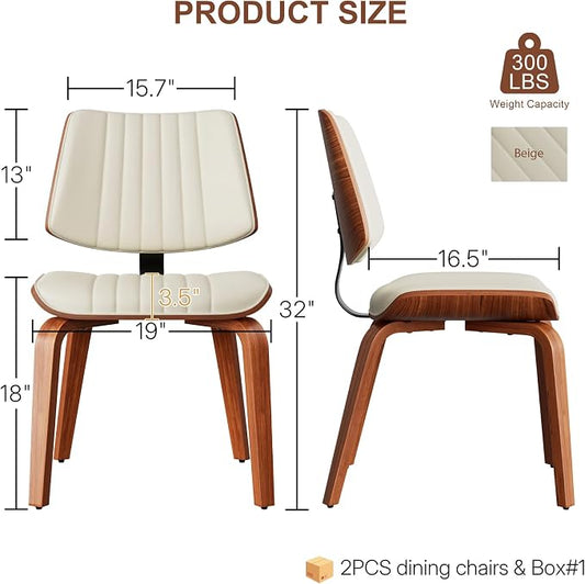 Armless Dining Chairs Set of 2, Walnut Beige | Set of 2 elegant armless chairs offering superior comfort with high-resilience foam padding and a refined beige finish