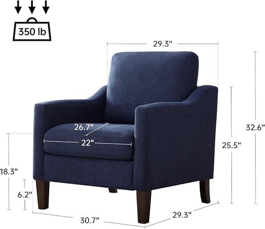 VKNOW Mid Century Modern Accent Chair, Upholstered Living Room Chairs Armchair for Bedroom, Comfy Reading Accent Chairs with Wood Legs for Living Room (2, Navy Blue)