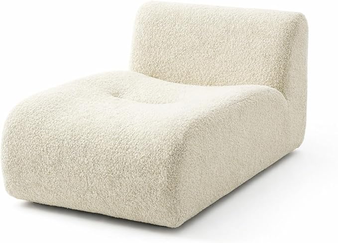 Curved Sectional Modular Sofa Chaise, Modern Boneless Sofa with Deep Seat, Sherpa Boucle Cloud Couch for Living Room, Cozy Teddy L-Shaped Couches, No Assembly, White, Sofa Chaise