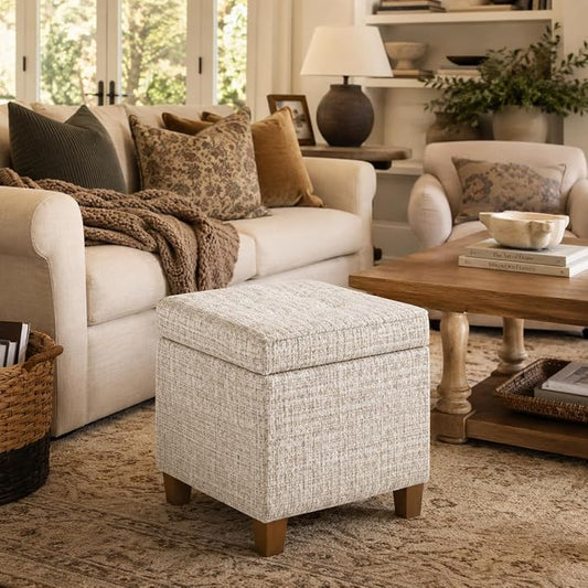 HomePop 18" Square Tufted Storage Ottoman - Cream Textural Woven