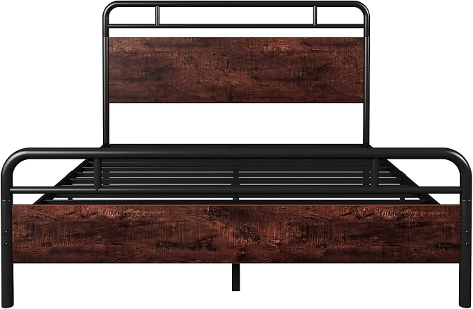 Allewie Queen Size Platform Bed Frame with Wooden Headboard and Footboard, Heavy Duty 13 Metal Slats Support, Under-Bed Storage, No Box Spring Needed, Noise Free, Easy Assembly, Mahogany