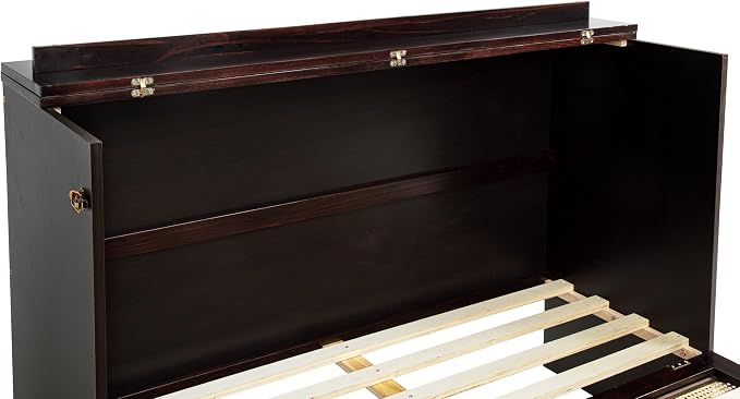 Bellemave Queen Murphy Bed with Storage Drawer and Station, Cabinet Bed, Murphy Cabinet with Foldable Panel, Noisy Free, for Guest Bedroom, Espresso Rattan