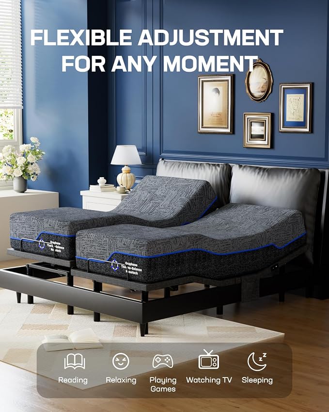 Marsail NS0 Full Adjustable Bed Base - Smart Dual Motor Bed Frame with Wireless Remote, 3-Min Assembly, Zero Gravity & Anti-Snore Modes, Under Bed Lighting, 4 USB Ports
