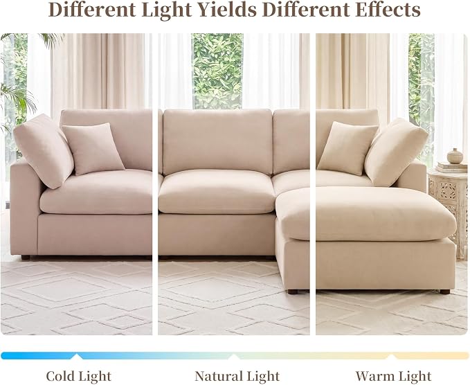 Modular Cloud Sectional Couches for Living Room, Oversized Modular Sectional Sofa with Ottoman, L Shaped 3 Seater Couch with Pillow, Light Camel