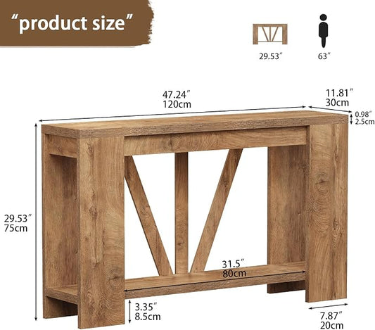 Tohomeor Console Table for Entryway, 47 Inches Narrow Sofa Table Behind The Couch, Farmhouse Wood Entry Table with Storage Shelves for Hallway Foyer Living Room, Rustic Wood Grain