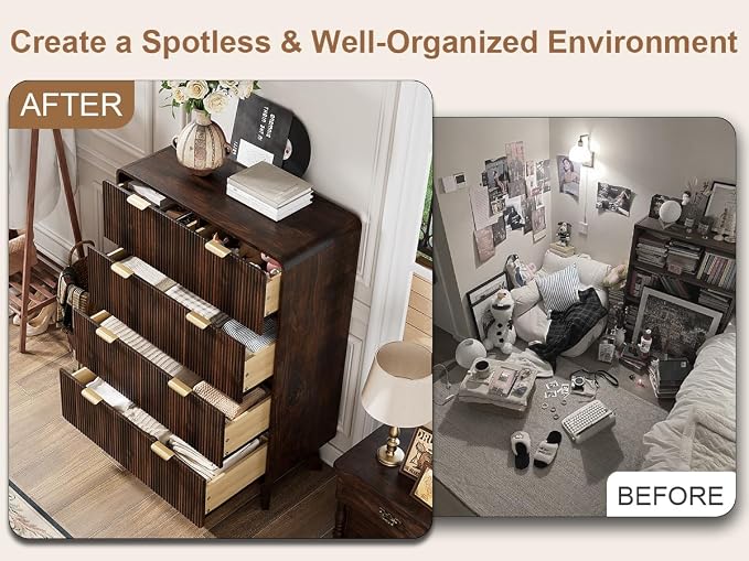 QUW Fluted 5 Drawers Dresser for Bedroom, Modern 40.2" Tall Drawer Dressers with Metal Handle, Wooden Chest of Dresser for Living Room, Hallway, Solid Wood Legs, Curved Profile Design, Dark Walnut