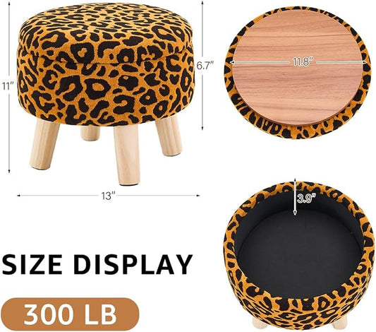 Wimarsbon Storage Ottoman, Modern Round Footrest with Soft Padded Seat, Pattern Velvet Footstool with Wood Legs, Accent Small Table or Plant Stand for Hallway, Living Room (Orange)