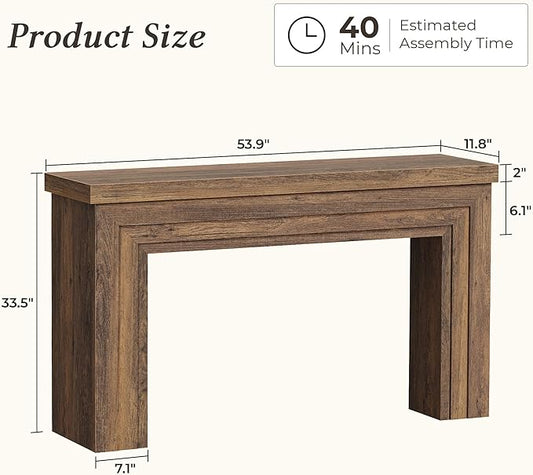 Huuger 54 Inch Entryway Table, Retangular Console Table, Farmhouse Sofa Table Behind the Couch, Long for Entrance, Hallway, Foyer, Living Room, Rustic Brown