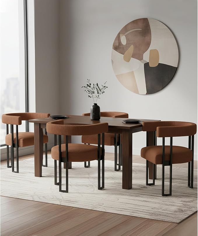 VIRRMO Boucle Dining Chair Set of 2 Corduroy Upholstered Dining Room Chairs Kitchen Chairs with Metal Legs Mid Century Modern Chair for Dining Room, Kitchen (Coffee, 2)