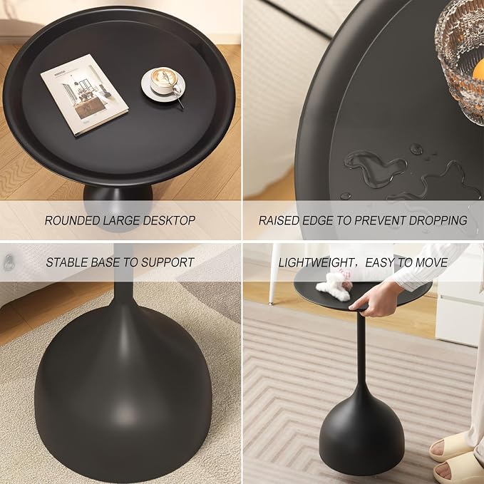 Side Coffee Table Set, Living Room Small Round End Table | Metal Nesting Tables Pedestal Tables Sofa Side and Bedside Console Table, Matt Black
