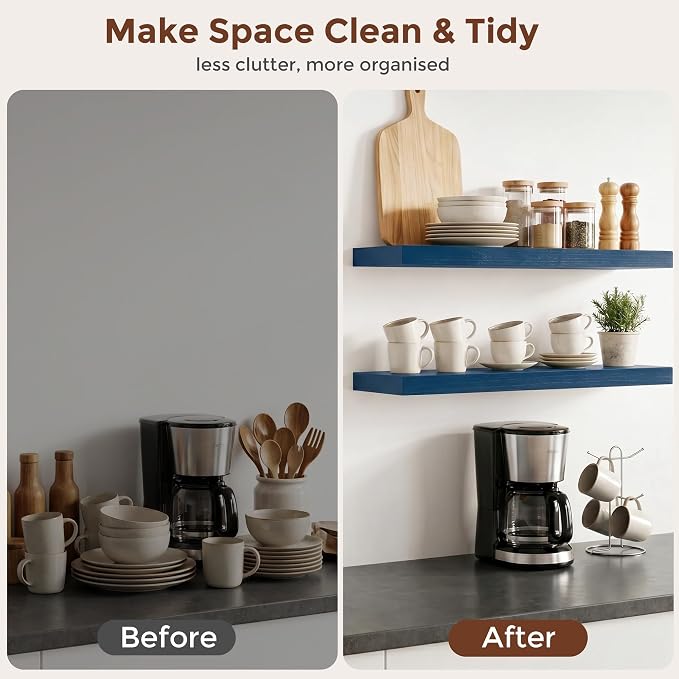 fuqing Dark Blue Floating Shelves | 24 Inch Floating Shelves for Wall Set of 2 | 24" W x 6.7" D x 1.4" H Blue Shelves for Bathroom Living Room Bedroom Kitchen