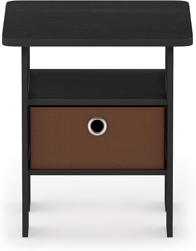 Furinno TIDUR 3-Tier Night Stand, Nightstand with Storage Bin, Americano | Open Shelf Design, Bedside Table, End Table, Side Table for Bedroom, Living Room