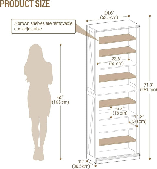 Hzuaneri Shoe Storage Cabinet, 10 Tiers Freestanding Shoe Cabinets, Wooden Shoes Rack with Cubby, 27-30 Pairs, Farmhouse Tall Shoes Cubby Organizer for Entryway, Living Room, White SR52603X