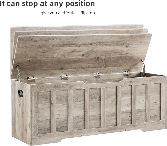 VANKILEY 51.2" Storage Chest Extra Large,Storage Bench with 2 Safety Hinges,Shoe Bench,51.2 * 15.7 * 19.1 inches,Wooden Trunk for Bedroom,livingroom,entryway,Supports 220 lb,Easy Assembly(Greige