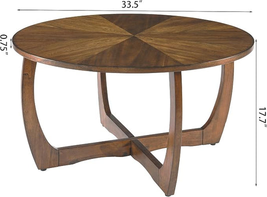Round Wood Coffee Table, Solid Hardwood Coffee Tables for Living Room, Mid-Century Modern Coffee-Table with Criss-Cross Legs, 33.5" D x 17.7" H, Designed Home Furniture, Easy Assembly, Center Table