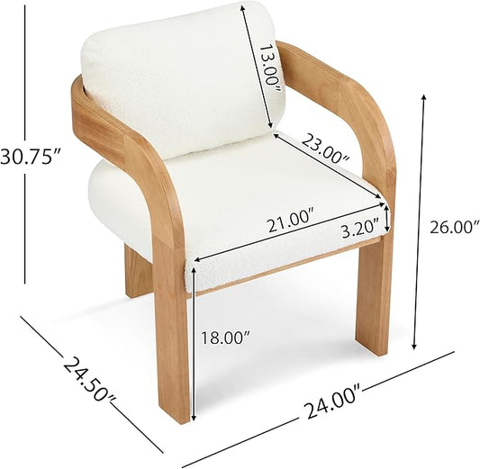 Christopher Knight Home Yorick Modern Boucle Dining Chair Set of 2 with Cushion, Solid Wood Dining Room Armchair Set, Curved Backrest Kitchen Side Chair, Living Room Comfy Extra Seat, Natural+White