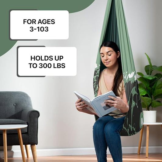 Indoor Sensory Swing for Kids or Outdoor – Holds 300lbs, Double-Layer, & 360° Swivel, Calming Compression Therapy Swing Hammock for Kids & Adults with All Hardware – Sensory-Motor Toys & Gifts