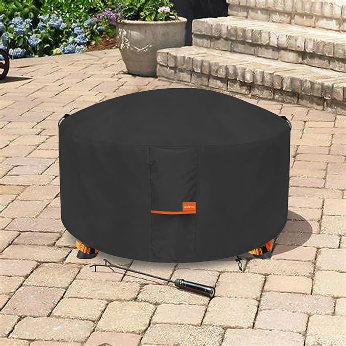 Fire Pit Cover,Outdoor Heavy Duty 600D 100% Waterproof Fire Pit Cover Round,Weatherproof Firepit Covers Round 36" Dia x 24" H,Black