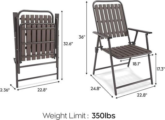 3-Piece Folding Bistro Set, Weather-Resistant Outdoor/Indoor Conversation Set with Heavy-Duty Powder-Coated Steel Frame and Tempered Glass Side Table for Patio, Yard, Garden (Brown)